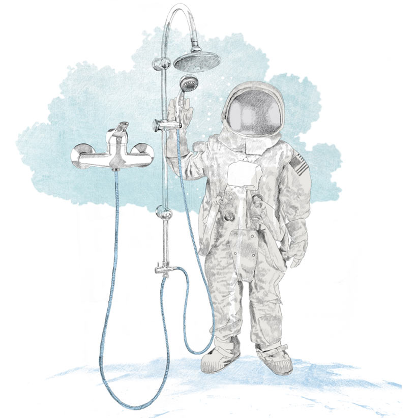 Illustration von Nasa Astronaut unter der Dusche